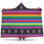 Sugar Skull Mexican Serape Pattern Print Hooded Blanket