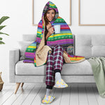 Sugar Skull Mexican Serape Pattern Print Hooded Blanket