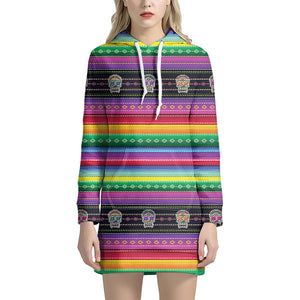 Sugar Skull Mexican Serape Pattern Print Hoodie Dress