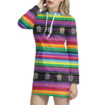 Sugar Skull Mexican Serape Pattern Print Hoodie Dress