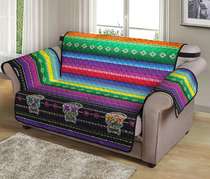 Sugar Skull Mexican Serape Pattern Print Loveseat Protector