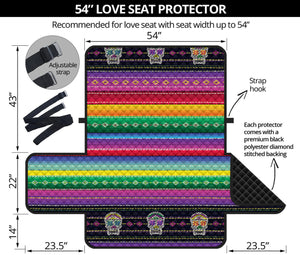 Sugar Skull Mexican Serape Pattern Print Loveseat Protector