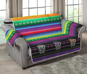 Sugar Skull Mexican Serape Pattern Print Loveseat Protector