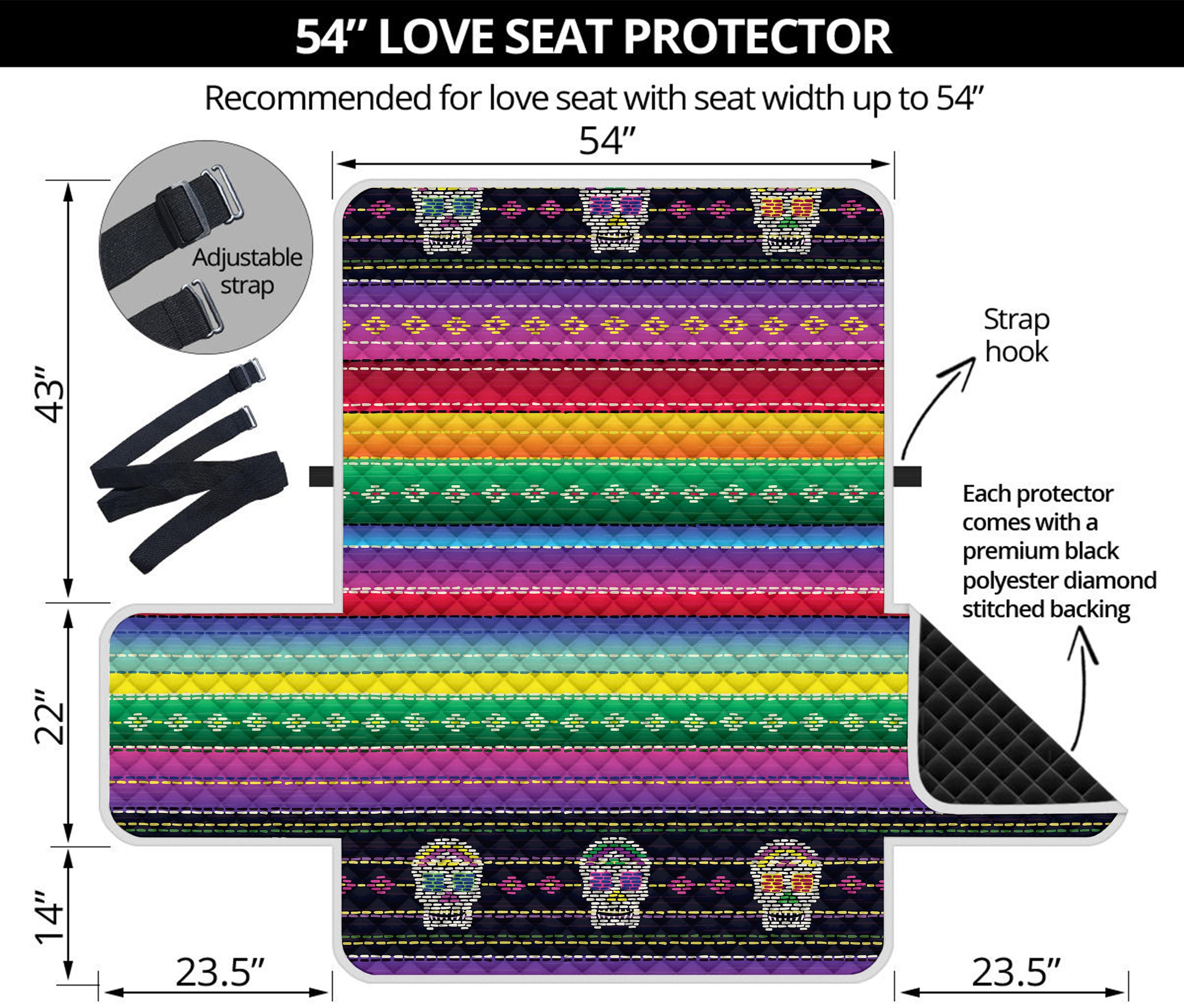 Sugar Skull Mexican Serape Pattern Print Loveseat Protector