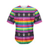 Sugar Skull Mexican Serape Pattern Print Men's Baseball Jersey