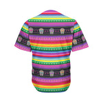 Sugar Skull Mexican Serape Pattern Print Men's Baseball Jersey