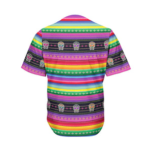 Sugar Skull Mexican Serape Pattern Print Men's Baseball Jersey