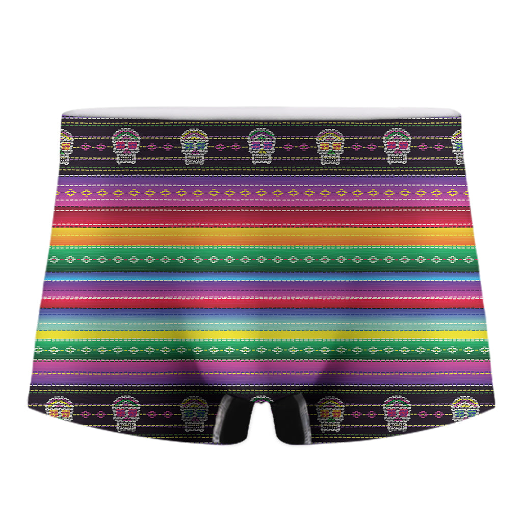 Sugar Skull Mexican Serape Pattern Print Men's Boxer Briefs