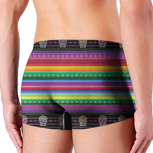 Sugar Skull Mexican Serape Pattern Print Men's Boxer Briefs