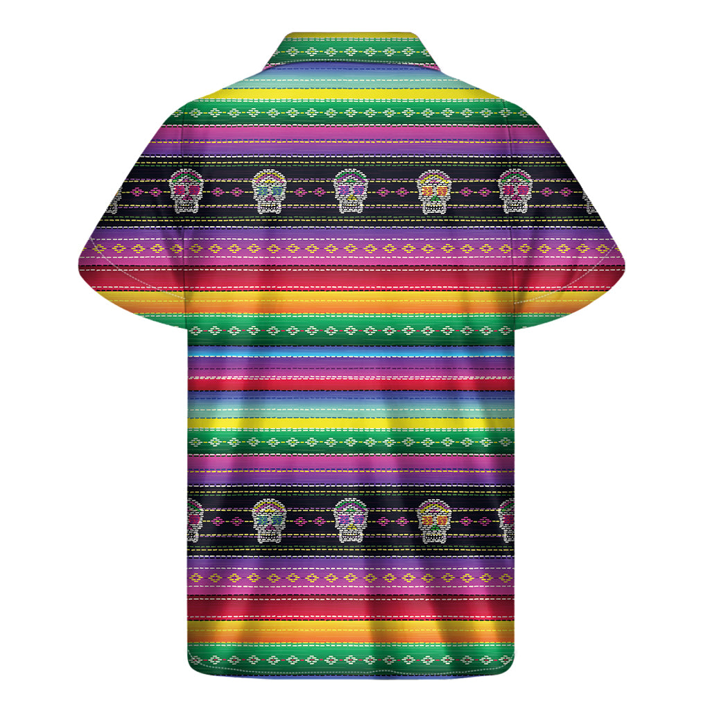 Sugar Skull Mexican Serape Pattern Print Men's Short Sleeve Shirt