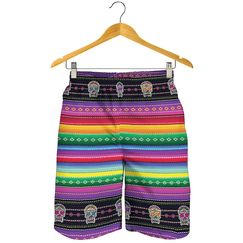 Sugar Skull Mexican Serape Pattern Print Men's Shorts