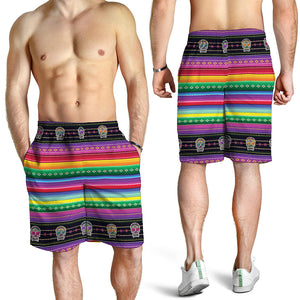 Sugar Skull Mexican Serape Pattern Print Men's Shorts