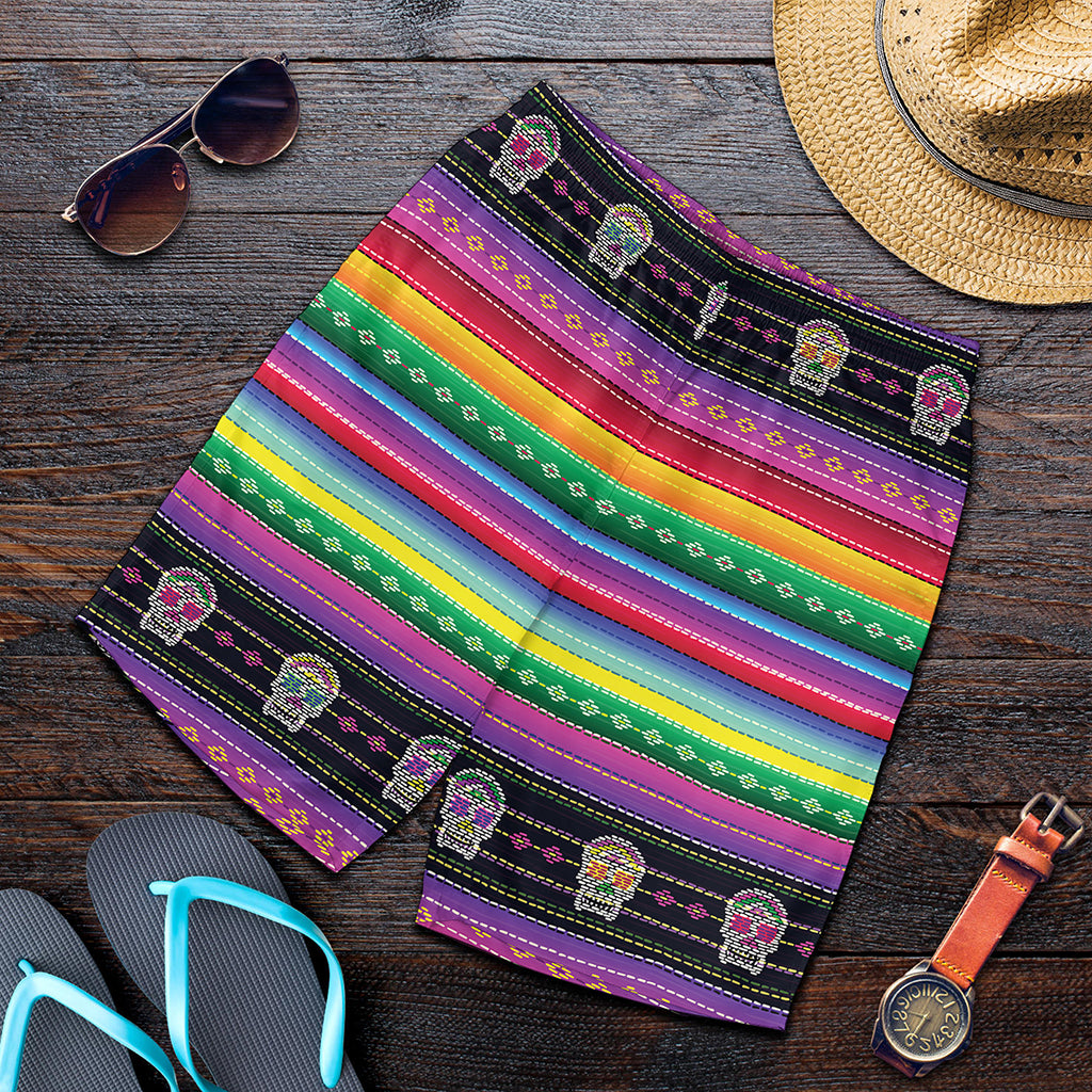 Sugar Skull Mexican Serape Pattern Print Men's Shorts