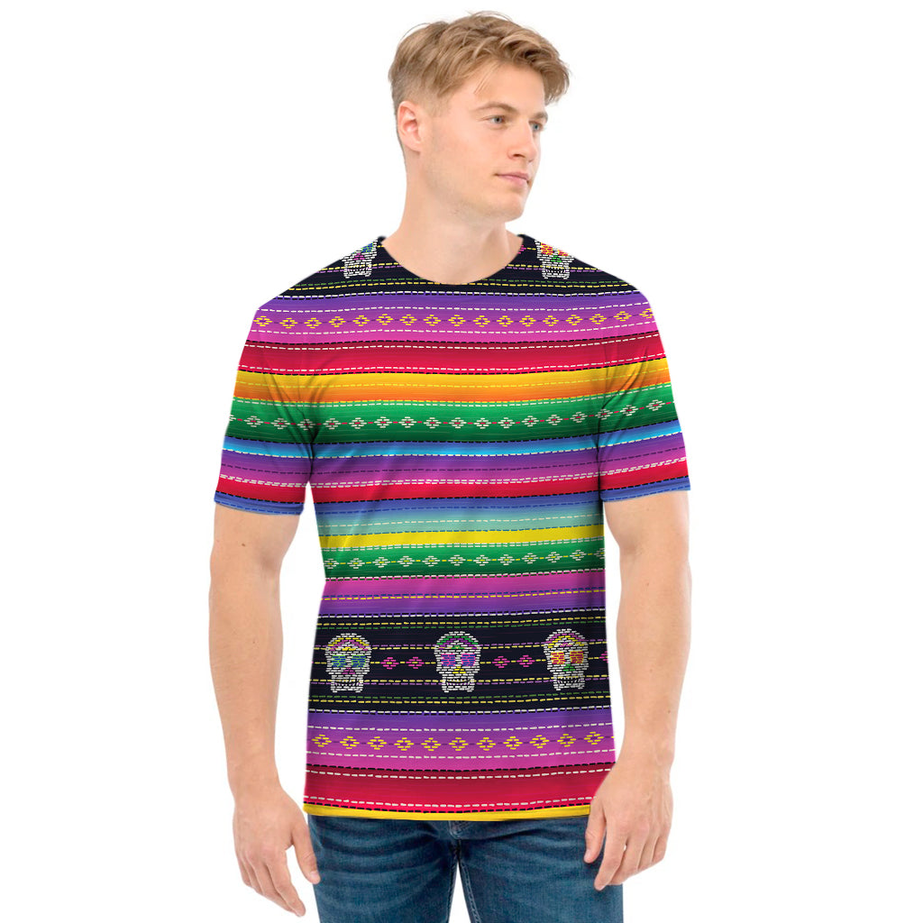 Sugar Skull Mexican Serape Pattern Print Men's T-Shirt