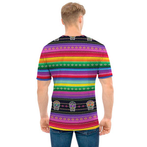 Sugar Skull Mexican Serape Pattern Print Men's T-Shirt