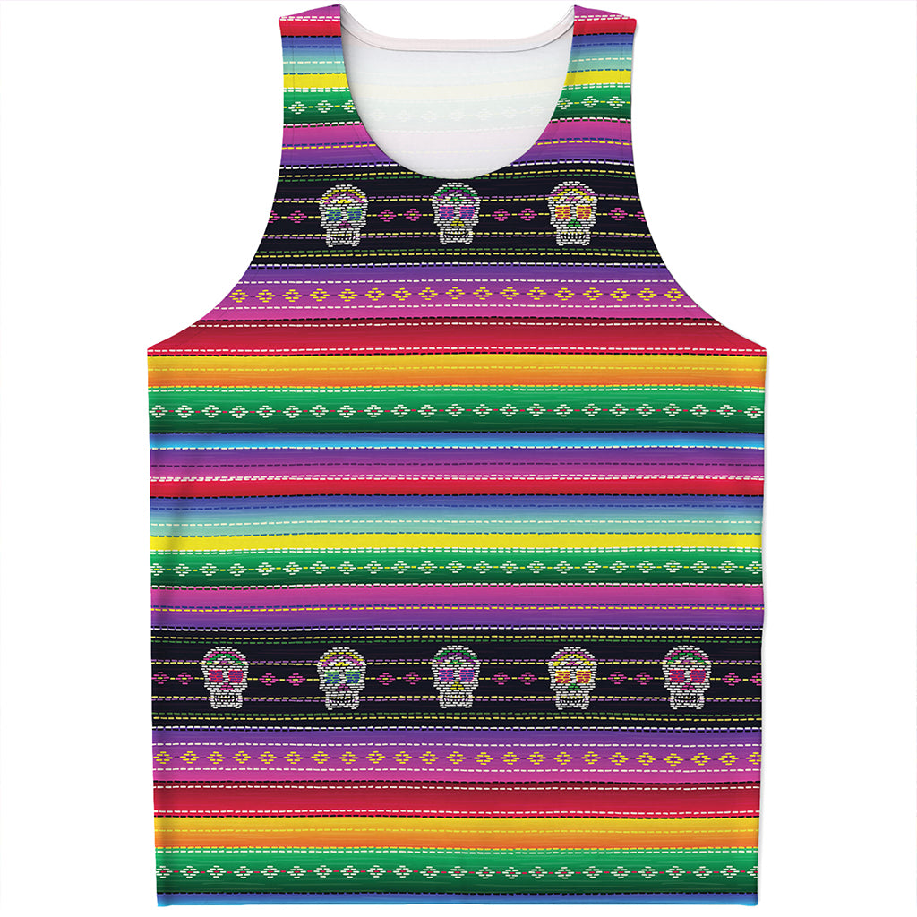 Sugar Skull Mexican Serape Pattern Print Men's Tank Top