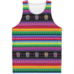 Sugar Skull Mexican Serape Pattern Print Men's Tank Top