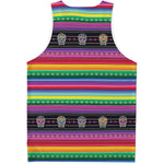 Sugar Skull Mexican Serape Pattern Print Men's Tank Top