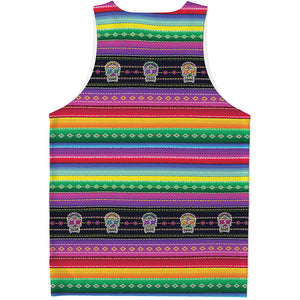 Sugar Skull Mexican Serape Pattern Print Men's Tank Top