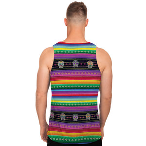 Sugar Skull Mexican Serape Pattern Print Men's Tank Top