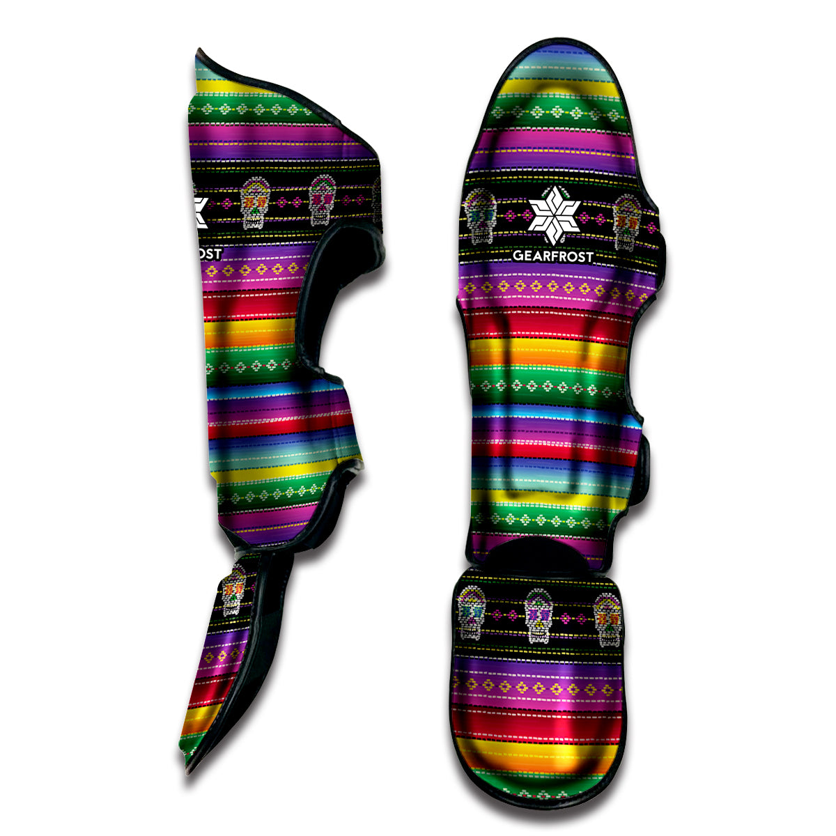 Sugar Skull Mexican Serape Pattern Print Muay Thai Shin Guard