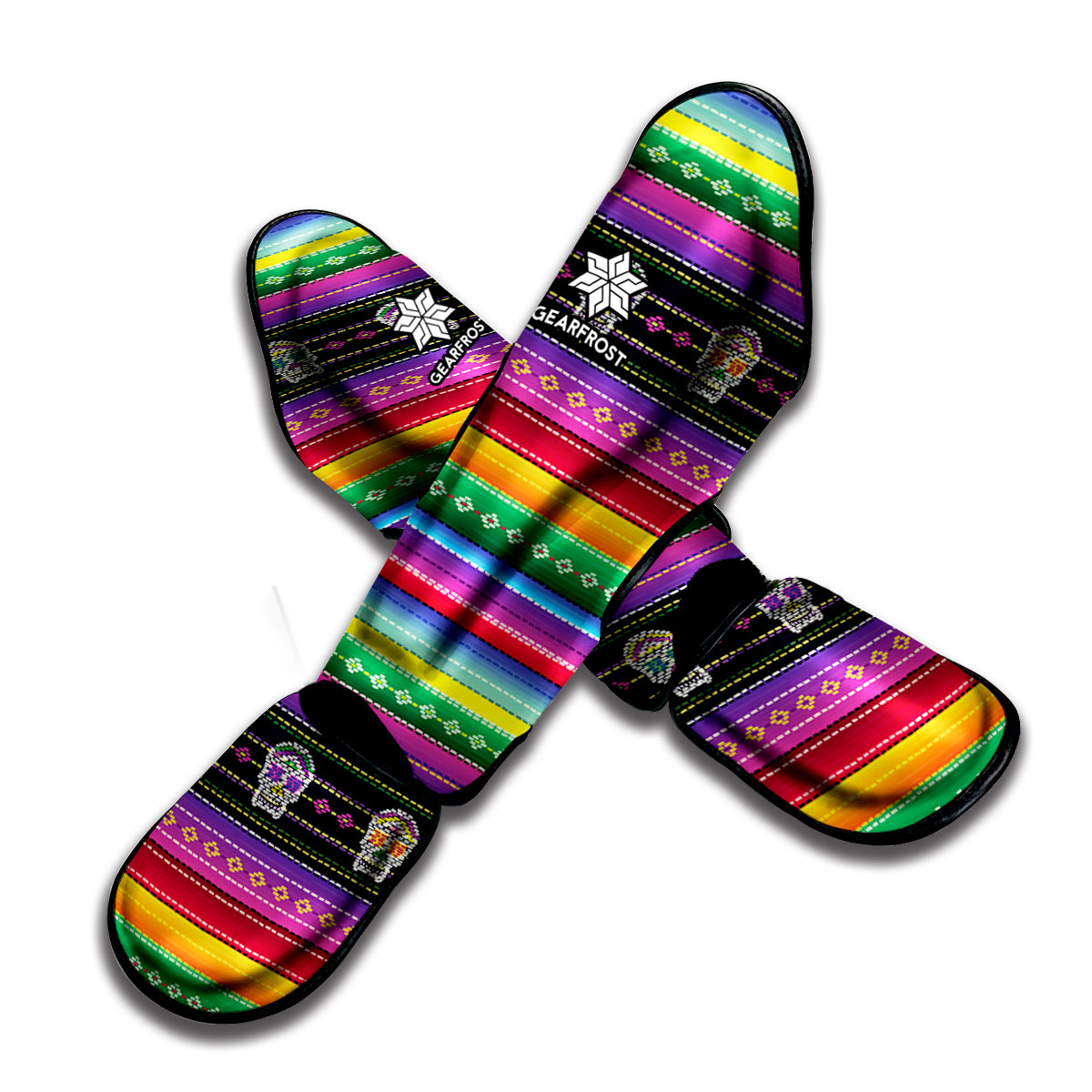 Sugar Skull Mexican Serape Pattern Print Muay Thai Shin Guard