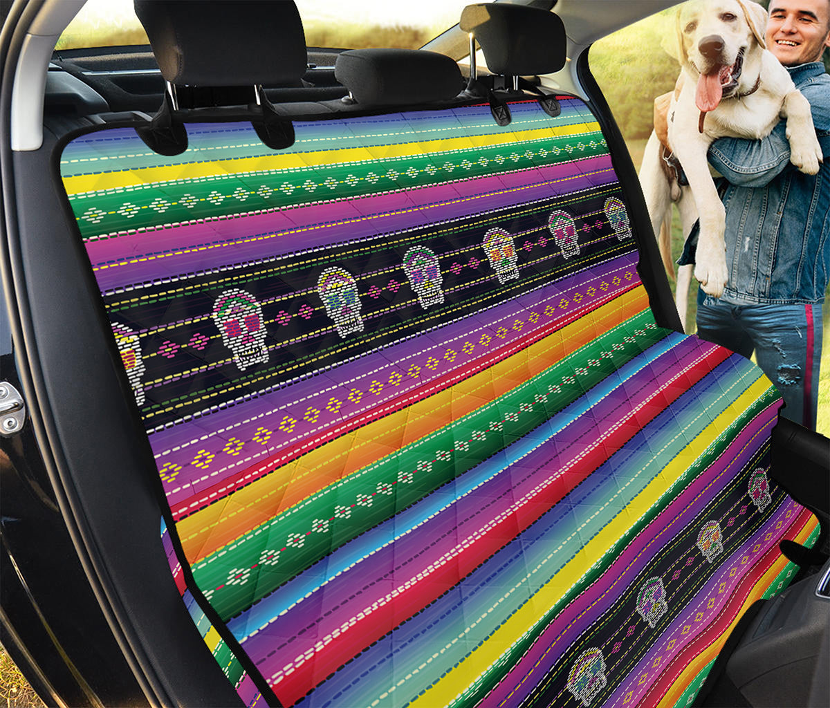 Sugar Skull Mexican Serape Pattern Print Pet Car Back Seat Cover