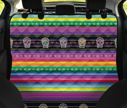 Sugar Skull Mexican Serape Pattern Print Pet Car Back Seat Cover