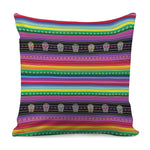 Sugar Skull Mexican Serape Pattern Print Pillow Cover