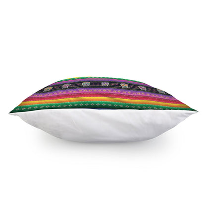 Sugar Skull Mexican Serape Pattern Print Pillow Cover