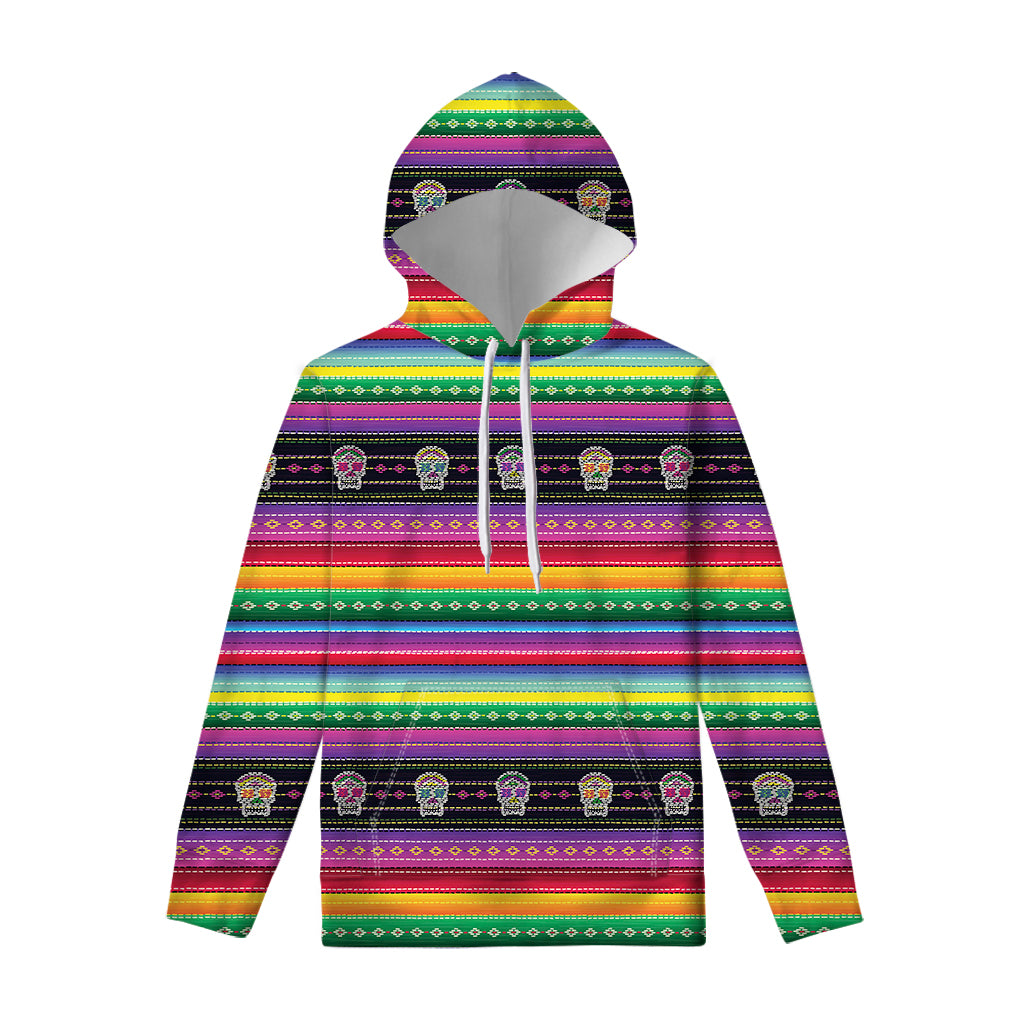 Sugar Skull Mexican Serape Pattern Print Pullover Hoodie