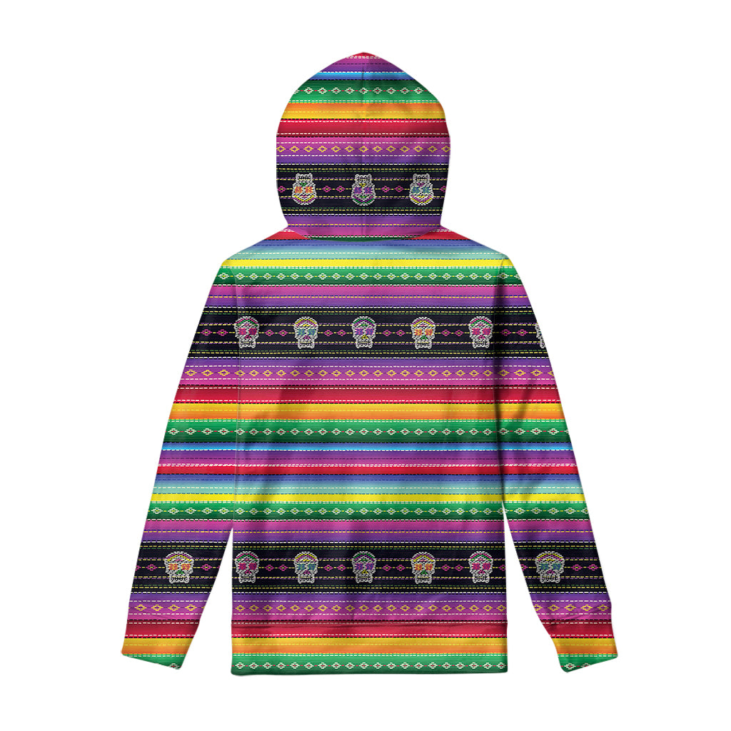 Sugar Skull Mexican Serape Pattern Print Pullover Hoodie