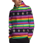 Sugar Skull Mexican Serape Pattern Print Pullover Hoodie