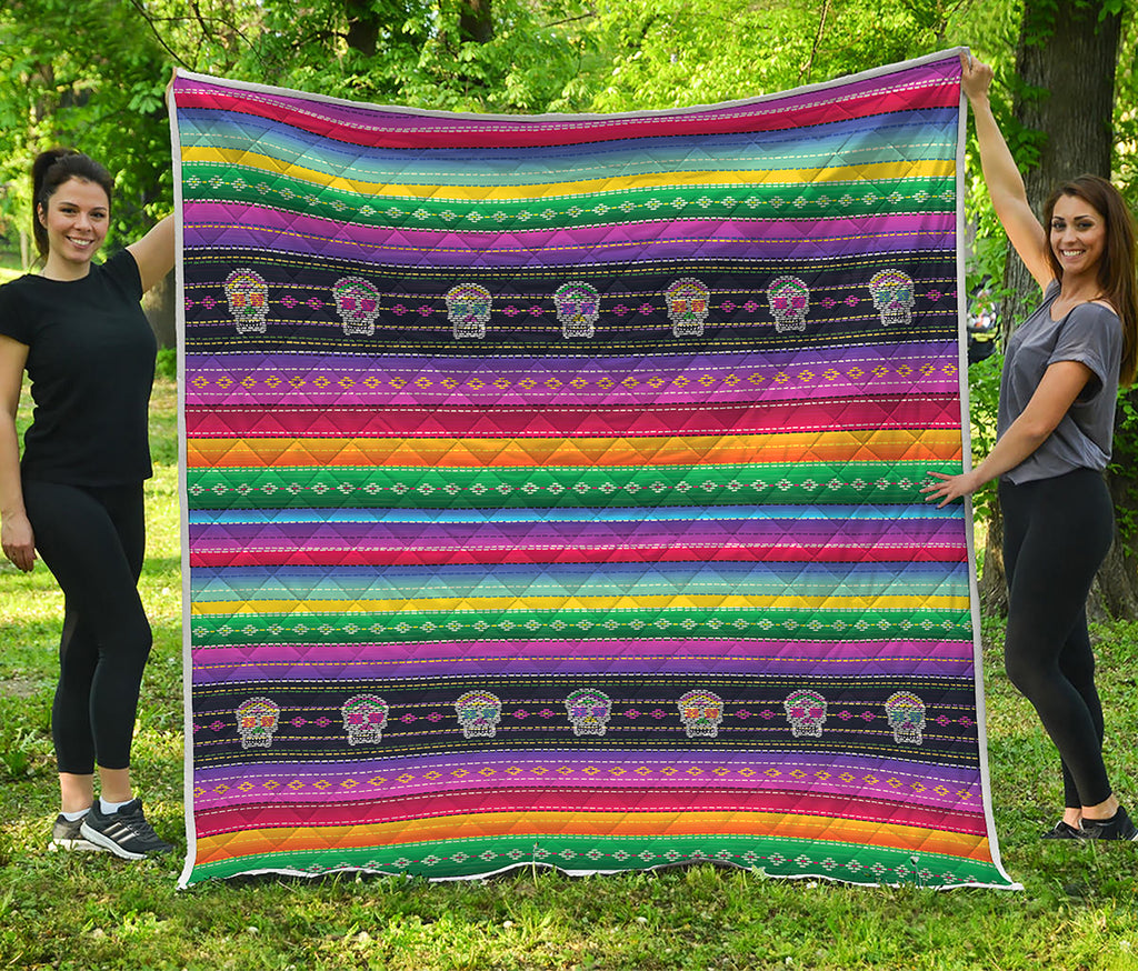 Sugar Skull Mexican Serape Pattern Print Quilt