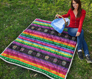 Sugar Skull Mexican Serape Pattern Print Quilt