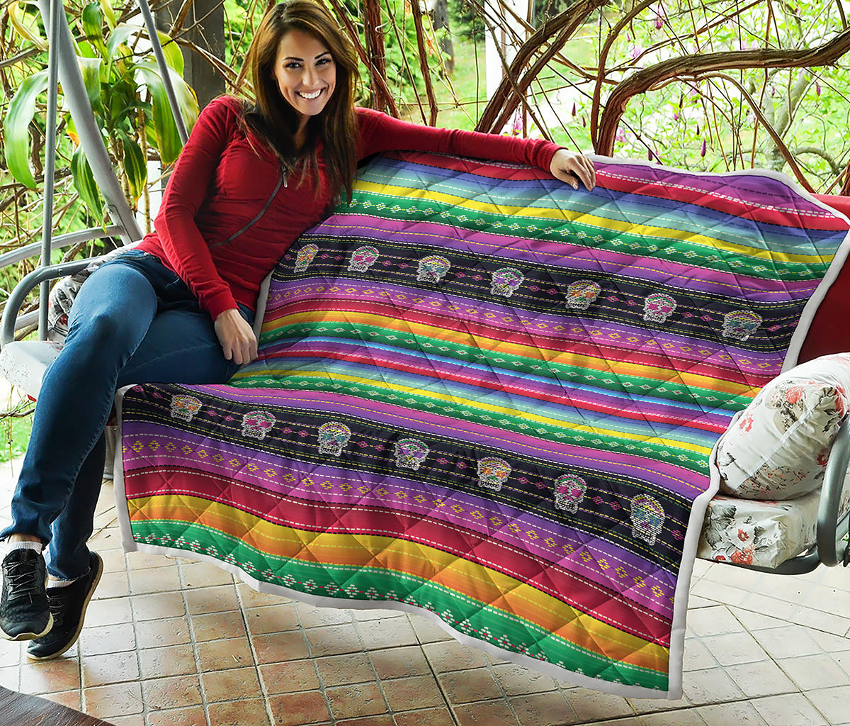 Sugar Skull Mexican Serape Pattern Print Quilt