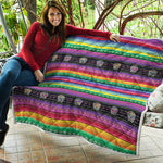 Sugar Skull Mexican Serape Pattern Print Quilt