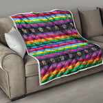 Sugar Skull Mexican Serape Pattern Print Quilt