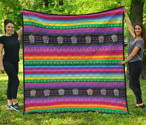 Sugar Skull Mexican Serape Pattern Print Quilt