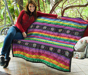 Sugar Skull Mexican Serape Pattern Print Quilt