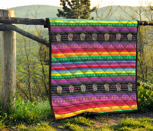 Sugar Skull Mexican Serape Pattern Print Quilt