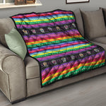 Sugar Skull Mexican Serape Pattern Print Quilt