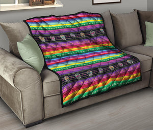 Sugar Skull Mexican Serape Pattern Print Quilt