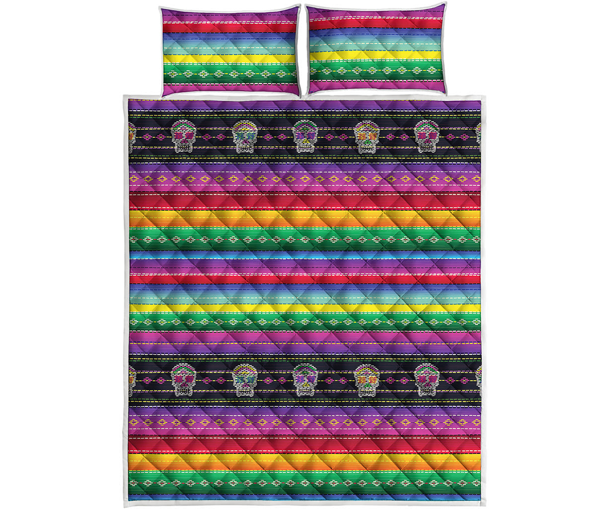 Sugar Skull Mexican Serape Pattern Print Quilt Bed Set