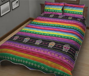 Sugar Skull Mexican Serape Pattern Print Quilt Bed Set