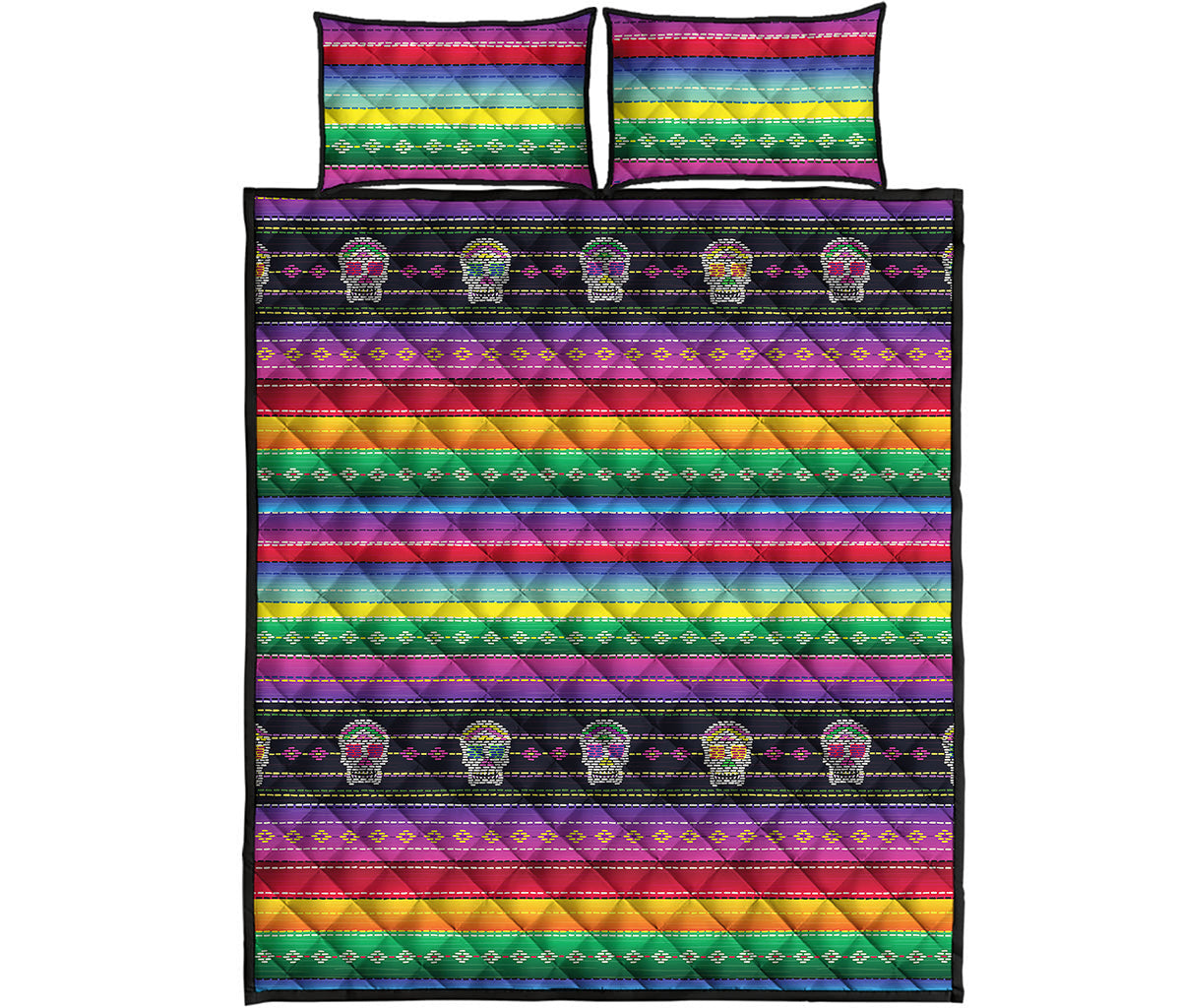 Sugar Skull Mexican Serape Pattern Print Quilt Bed Set