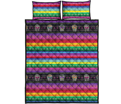 Sugar Skull Mexican Serape Pattern Print Quilt Bed Set