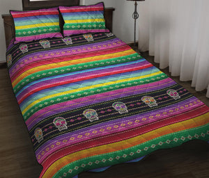 Sugar Skull Mexican Serape Pattern Print Quilt Bed Set