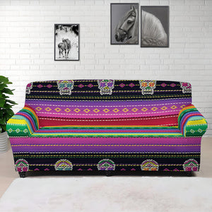 Sugar Skull Mexican Serape Pattern Print Sofa Cover