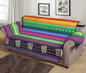 Sugar Skull Mexican Serape Pattern Print Sofa Protector